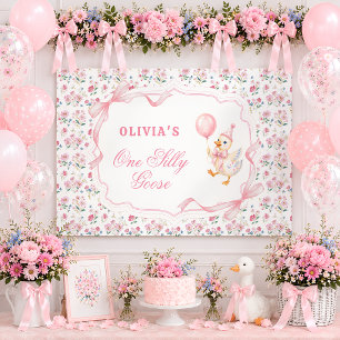Lona Un ganso tonto lazo rosa floral 1er cumpleaños
