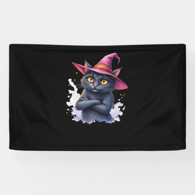 Lona Un gato negro lindo en un Gorra de brujas - Magníf (Horizontal)