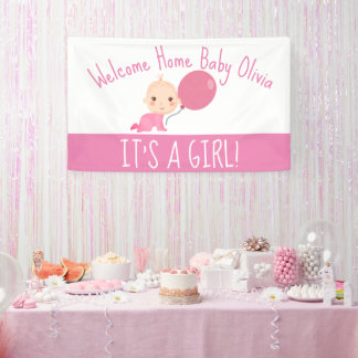 Lona Un globo rosa Chica, bienvenido a casa