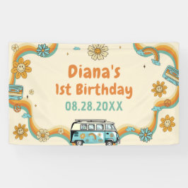 Lona Un Groovy Babe Retro Arcoiris primer cumpleaños