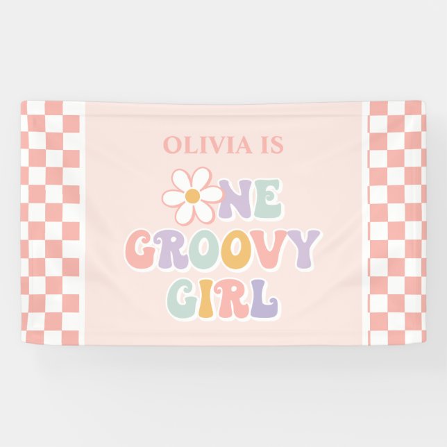 Lona Un Groovy chica Pink Daisy Checker (Horizontal)