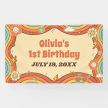 Un Groovy Chica retro arcoiris primer Fiesta de cu