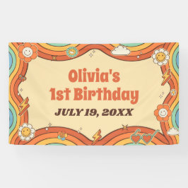 Lona Un Groovy Chica retro arcoiris primer Fiesta de cu