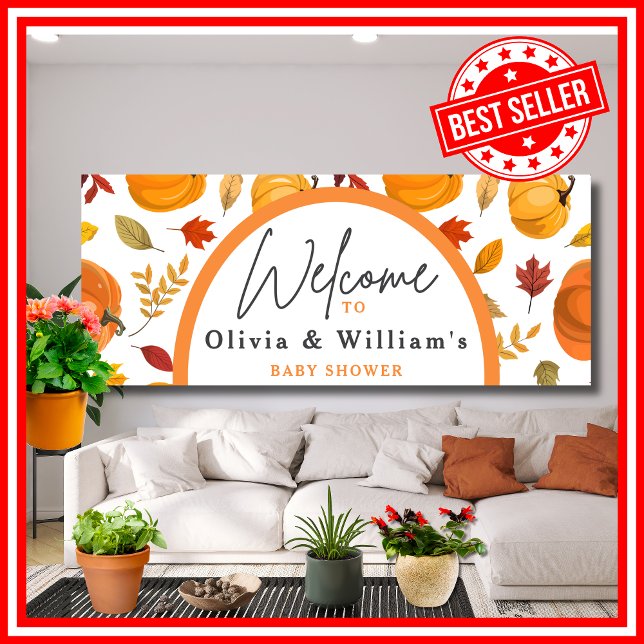 Lona Un pequeño calabaza en el otoño de la floral Baby  (A Little Pumpkin is on the Way Fall Autumn Floral Baby Shower Banner)