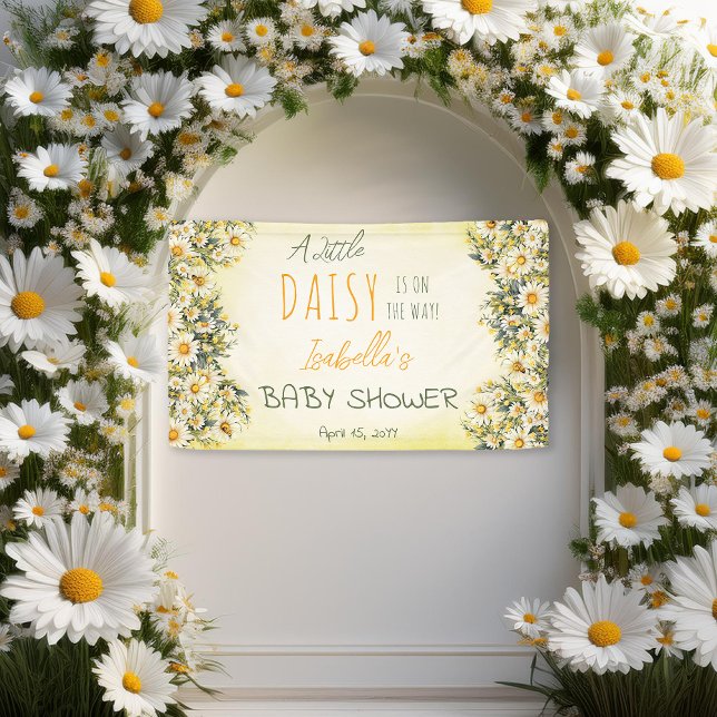 Lona Un Pequeño Daisy Está En El Camino De La Baby Show ("A Little Daisy Is On The Way!" Daisies Floral Girl Baby Shower Banner)