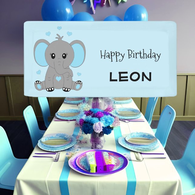 Lona Un pequeño elefante de azul, cumpleaños de los chi (Subido por el creador)