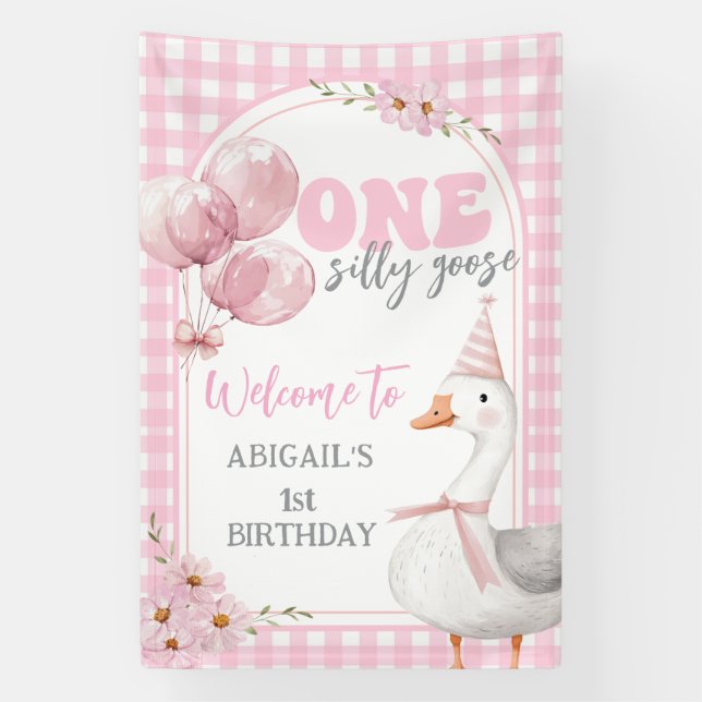 LONA UN SILLY GOOSE PINK GINGHAM PRIMER CUMPLEAÑOS (Vertical)