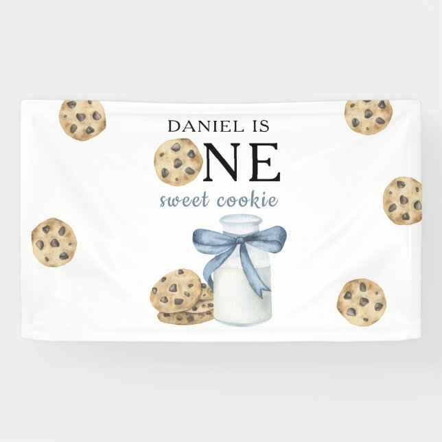 Lona Una Dulce Galleta y Leche Cumpleaños Primero   (Horizontal)