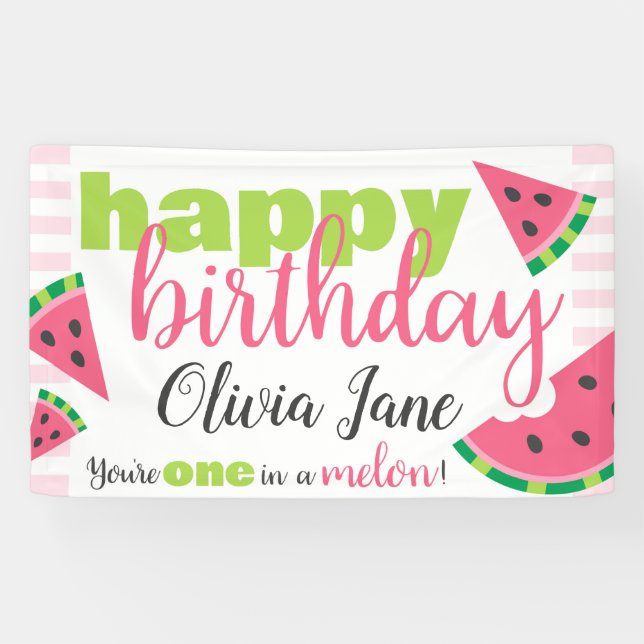Lona Una en Melón Melón Feliz Cumpleaños Personalizado (Horizontal)