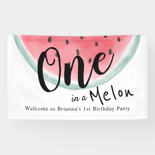 Lona Una en una sandía de melón Melón Primer cumpleaños (Horizontal)