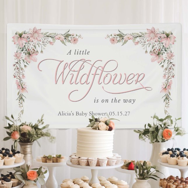 Lona Una pequeña flor rosada bebé niña ducha (LIttle wildflower pink baby girl shower backdrop.)