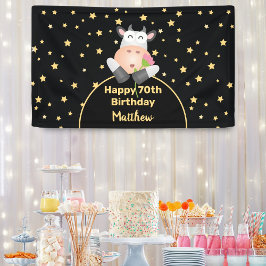 Lona Una vaca Personalizado divertida con flores feliz 