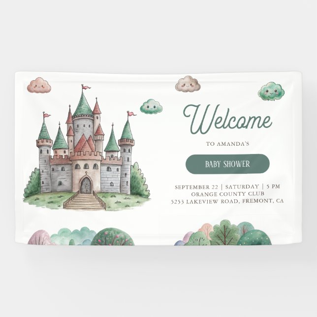 Lona Una vez el Castillo Verde Pastel Baby Shower (Horizontal)