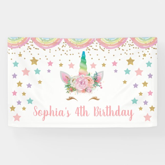 Lona Unicorn Birthday Banner Personalized name (Horizontal)