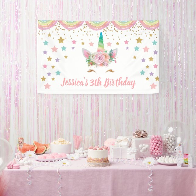 Lona Unicorn Birthday party Banner Personalized name (Fiesta)