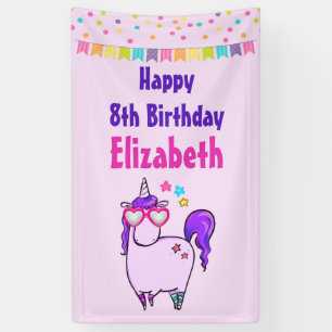 Lona Unicornio lindo en gafas cardiacas Cumpleaños