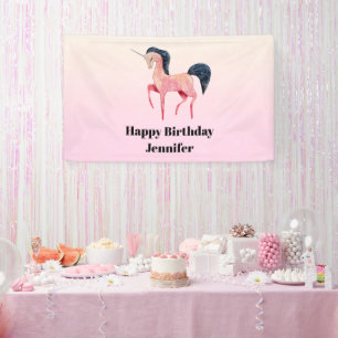 Lona Unicornio nórdico rosa con cumpleaños de hombre ne