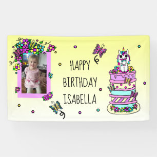Lona Unicornio personalizado con banner de cumpleaños f