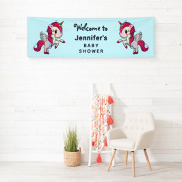 Lona Unicornio rosa lindo con Baby Shower Wings