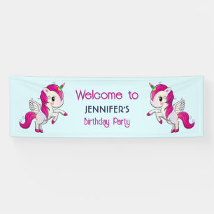 Lona Unicornio rosado con alas Cumpleaños