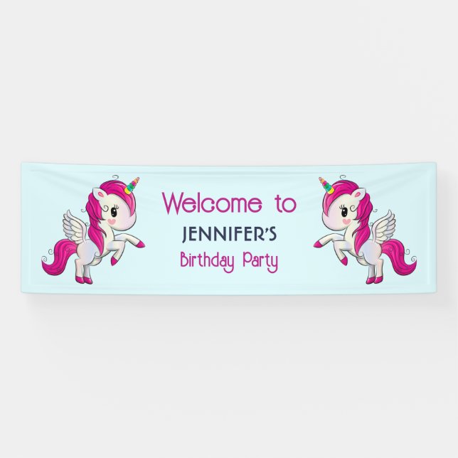 Lona Unicornio rosado con alas Cumpleaños (Horizontal)