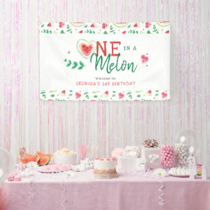 Lona Uno en un Melón Cumpleaños de Sandía Bienvenida