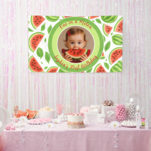 Lona Uno en un melón Cumpleaños de sandía con foto pers