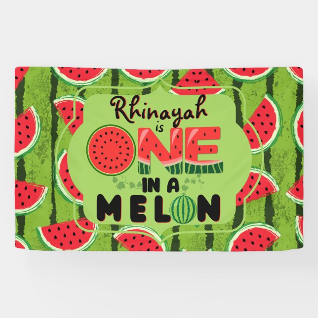 Lona UNO en una sandía melónica de melón 1er cumpleaños (Horizontal)