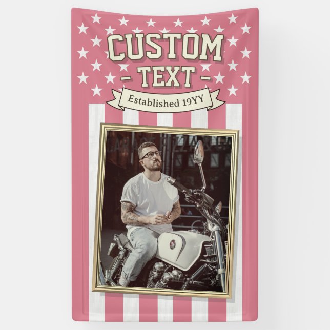 Lona USA Flag Custom Photo Banner, Pink Flag Patriotic (Vertical)