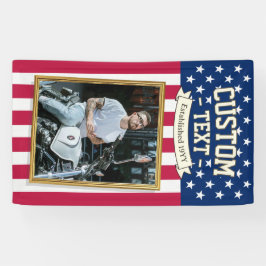 Lona USA Flag Custom Photo Banner, Red Blue Patriotic