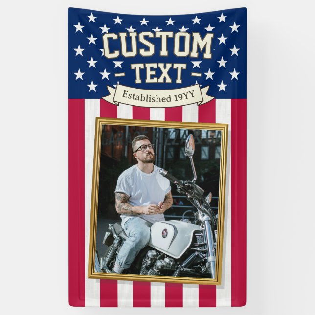 Lona USA Flag Custom Photo Banner, Red Blue Patriotic (Vertical)