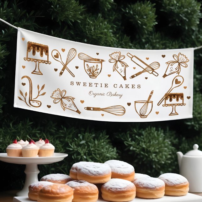 Lona Utensilios de cocina para hacer pan de madera pana (Fun Baking Cooking Utensils Woodgrain Cake Bakery Banner)