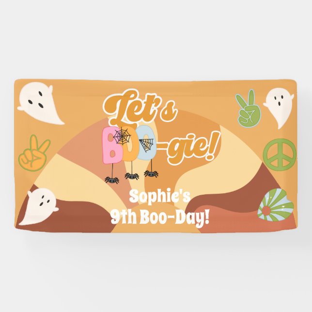 Lona Vamos a boo-gie halloween retro niños cumpleaños (Horizontal)