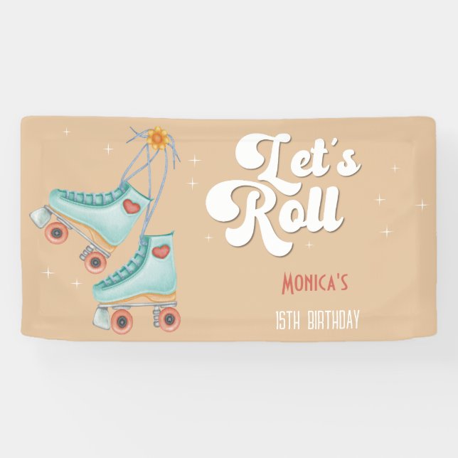 Lona Vamos a rodar fiesta de cumpleaños de patinaje sob (Horizontal)