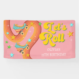 Lona Vamos a rodar patinaje de patinaje retro arco iris