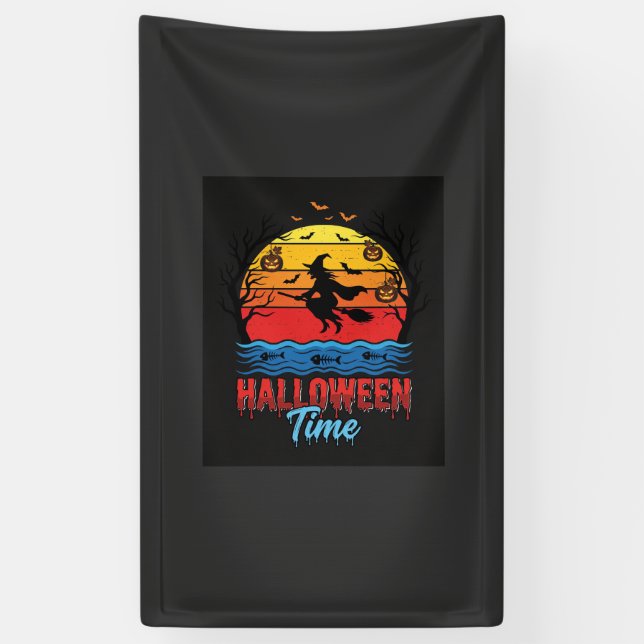Lona Vector Bruja Atardecer Halloween (Vertical)