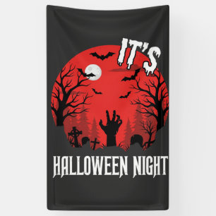Lona Vector Cementerio Espeluznante Noche de Halloween