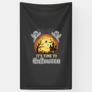 Lona Vector de fantasmas y cementerio embrujado de Hall