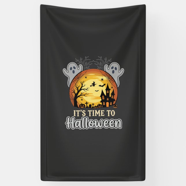 Lona Vector de fantasmas y cementerio embrujado de Hall (Vertical)