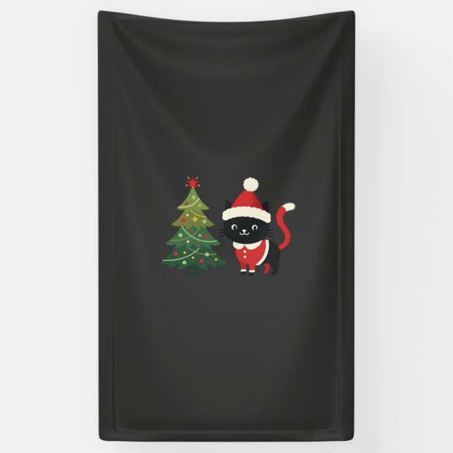 Lona Vector Gato de Navidad Santa Árbol (Vertical)