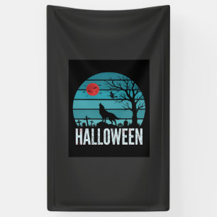 Lona Vector Luna Cementerio Lobo Halloween