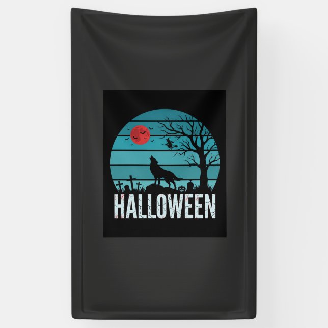 Lona Vector Luna Cementerio Lobo Halloween (Vertical)