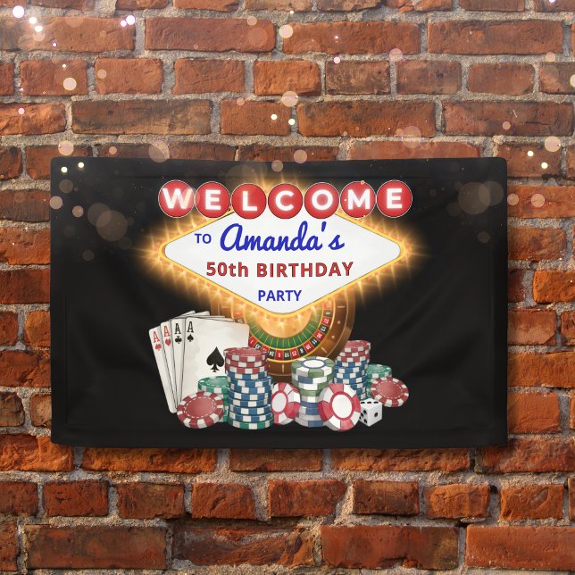 Lona Vegas Casino Night Black Birthday Party Welcome (Casino Las Vegas Night Birthday Party Welcome Banner Backdrop)