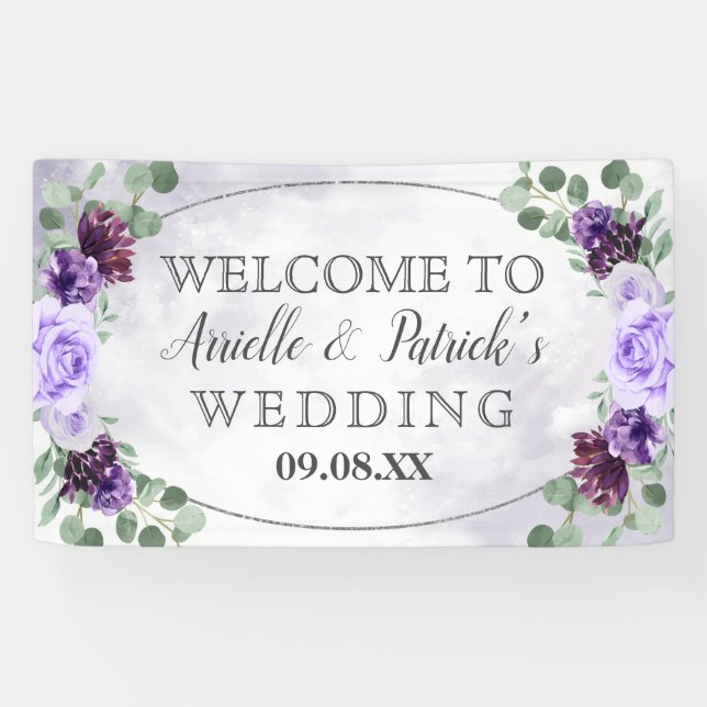 Lona Vegetación acuarela Floral Purple Elegant Wedding (Horizontal)