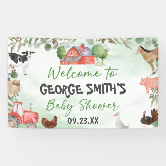 Lona Vegetación acuática deja Baby Shower animal de gra (Horizontal)