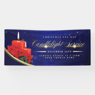Lona Vela de Nochebuena Poinsettia Azul Iglesia