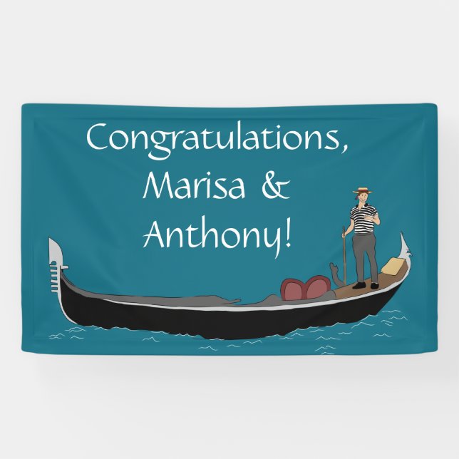 Lona Venecia, Italia Gondola y Gondolier Azul Verde azu (Horizontal)