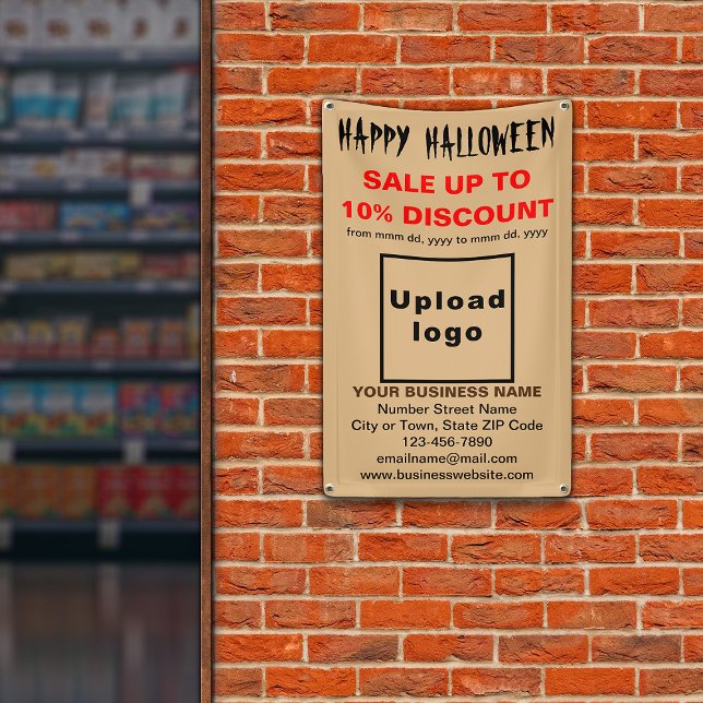 Lona Venta de negocios de Halloween en banner marrón cl (Attract more customers this holiday. Business Halloween sale on light brown banner.)