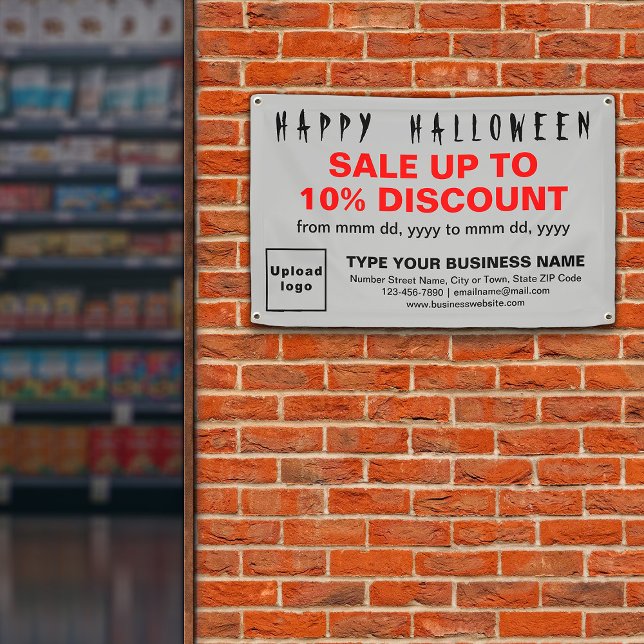 Lona Venta de negocios de Halloween en cartel de Rectán (Attract more customers this holiday. Business Halloween sale on gray rectangle banner.)