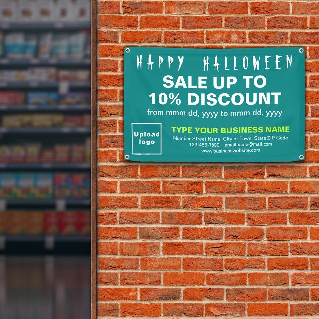 Lona Venta de negocios de Halloween en Rectángulo Verde (Attract more customers this holiday. Business Halloween sale on teal green rectangle banner.)